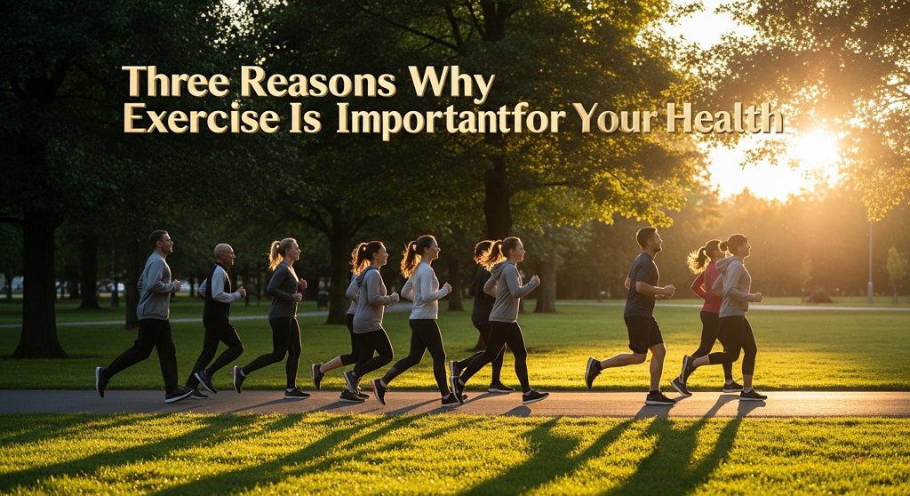 Featured image showing diverse people running with text overlay: Three Reasons Why Exercise Is Important for Your Health.